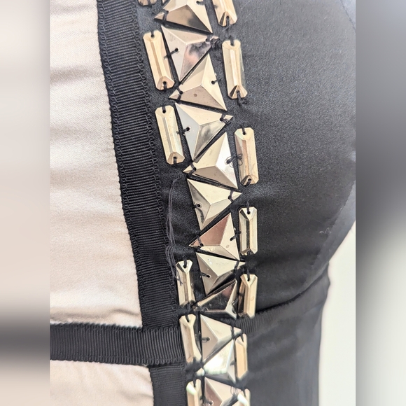 STELLA & JAMIE Color-Block Silk Strapless Mini Dress, Metallic Beading; Size M - Picture 11 of 15